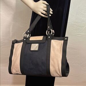 Sequoia rare vintage Black Navy and Tan oversized leather satchel Bag